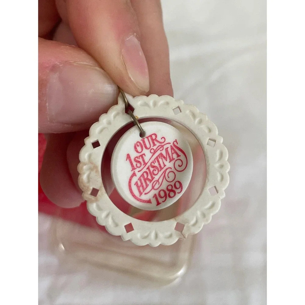 Hallmark First Christmas Together Ornament 1989 Miniature White Ceramic Good